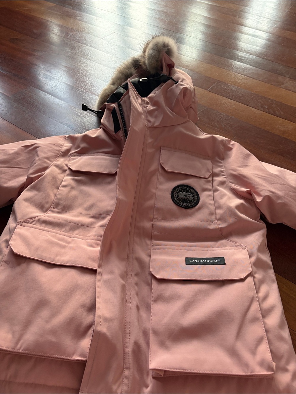Canada Goose Kids Blush Pink Hooded Puffer Jacket with Fur Trim - Picture 5 of 6